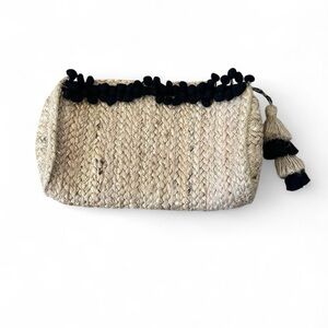 Shiraleah Jute Clutch Pom Pom Tassel Boho Beach Zip Pouch